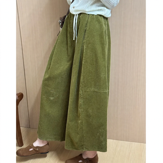 Damen-Cordhose mit weitem Bein und elastischem Bund