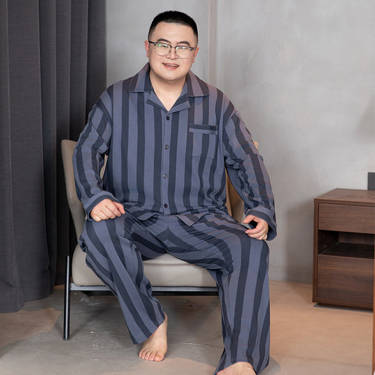 Herren-Pyjama-Set, Baumwolle, mit Revers, große Größen