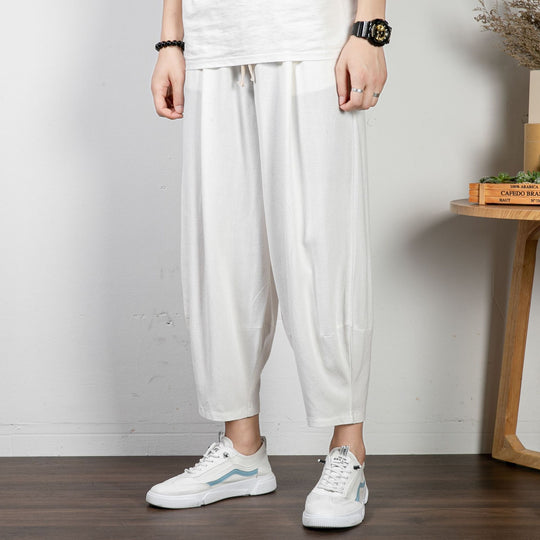 Herren Lässige Cropped Haremshose aus Baumwollmix mit Tunnelzug und gerippten Knöchelbündchen Nord Taschen