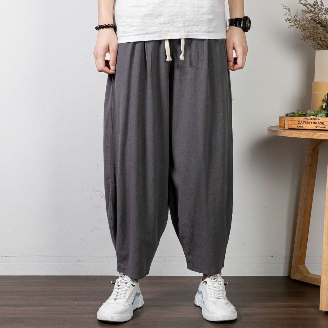 Herren Lässige Cropped Haremshose aus Baumwollmix mit Tunnelzug und gerippten Knöchelbündchen Nord Taschen