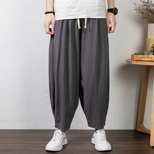 Herren Lässige Cropped Haremshose aus Baumwollmix mit Tunnelzug und gerippten Knöchelbündchen Nord Taschen