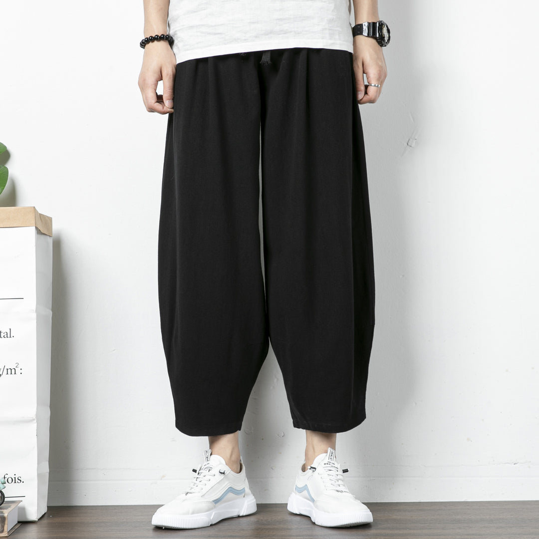 Herren Lässige Cropped Haremshose aus Baumwollmix mit Tunnelzug und gerippten Knöchelbündchen Nord Taschen