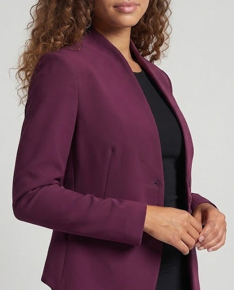 Damen Asymmetrisch geschnittene Cropped-Blazerjacke mit hohem Stehkragen und spitz zulaufendem Saum Nord Taschen