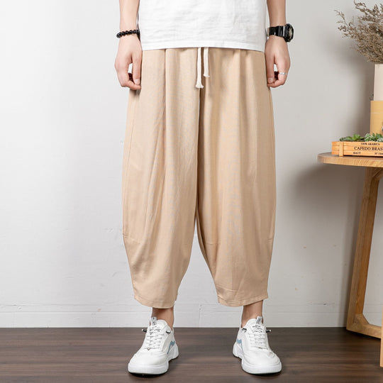 Herren Lässige Cropped Haremshose aus Baumwollmix mit Tunnelzug und gerippten Knöchelbündchen Nord Taschen