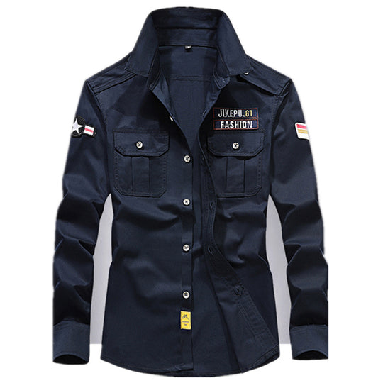 Herren Utility-Hemdjacke aus leichtem Baumwollcanvas mit Rollärmeln und Brustpattentaschen Nord Taschen