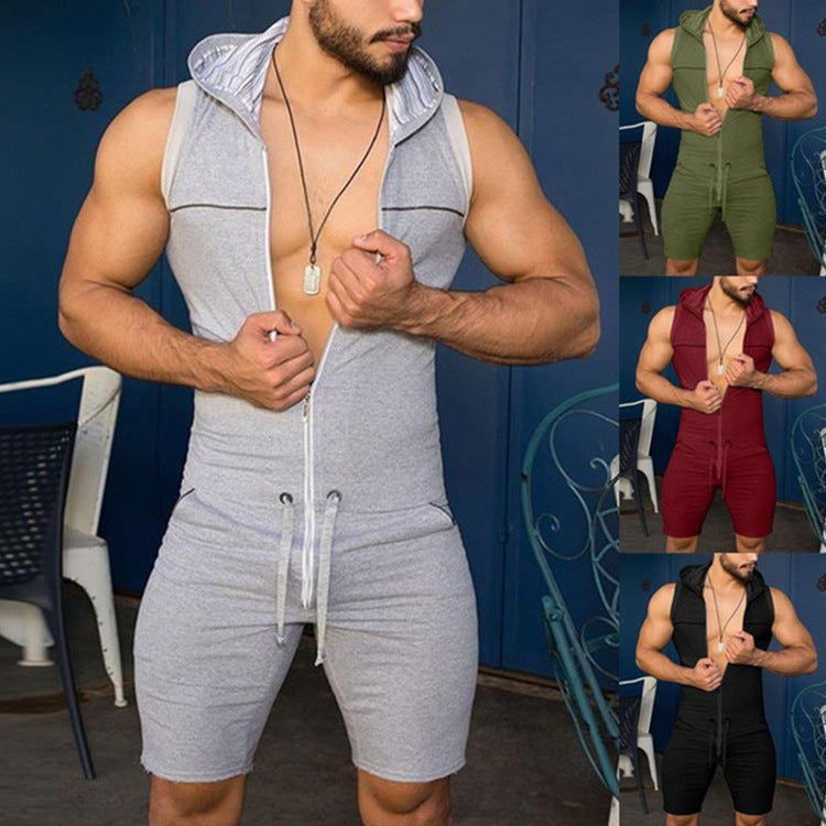 Herren Ärmelloser Freizeitanzug mit Kapuze und praktischem Kordelzug