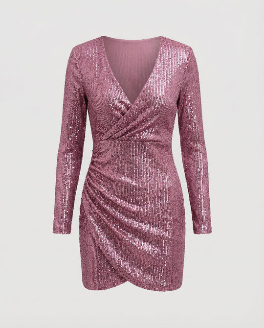 Pailletten V-Ausschnitt Kleid