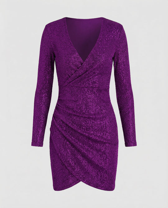 Pailletten V-Ausschnitt Kleid
