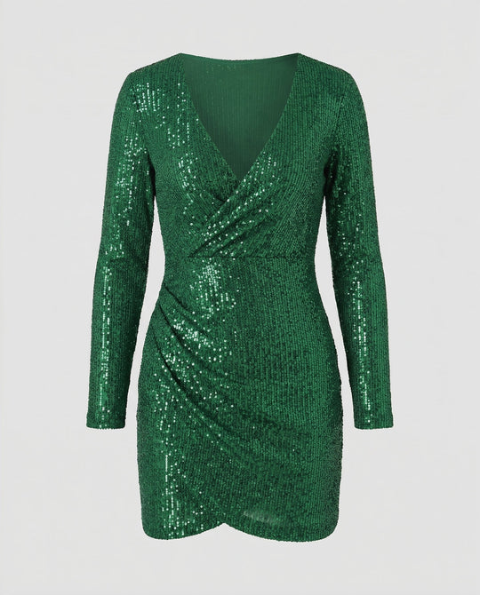 Pailletten V-Ausschnitt Kleid