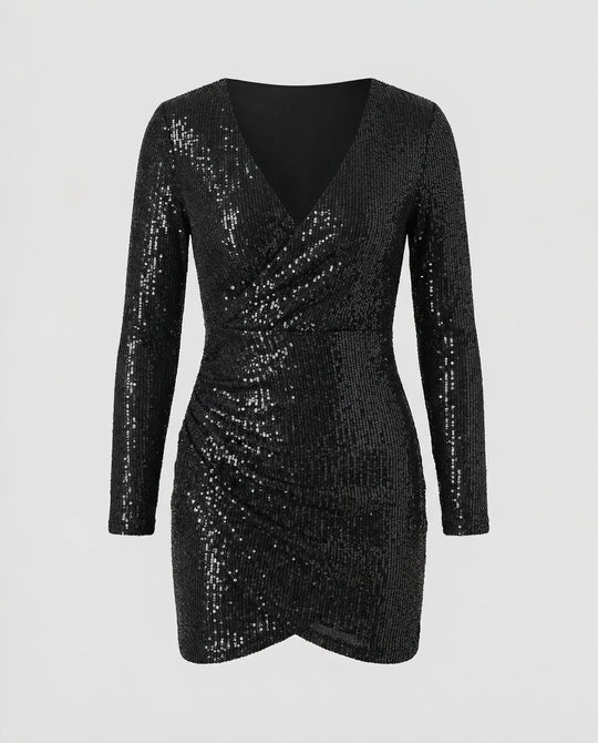 Pailletten V-Ausschnitt Kleid
