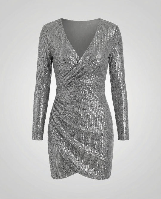 Pailletten V-Ausschnitt Kleid