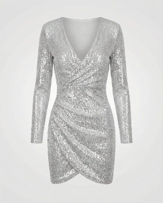 Pailletten V-Ausschnitt Kleid