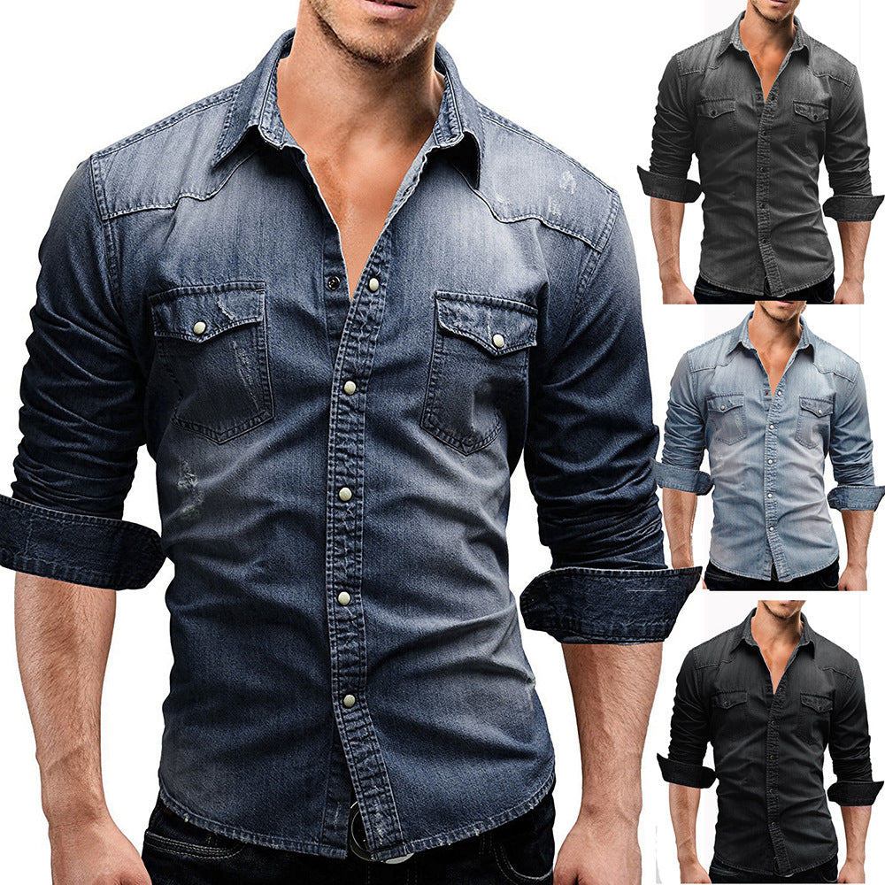 Herren locker geschnittenes Jeansstoff-Overshirt mit Pattentaschen und abgerundetem Saum Nord Taschen