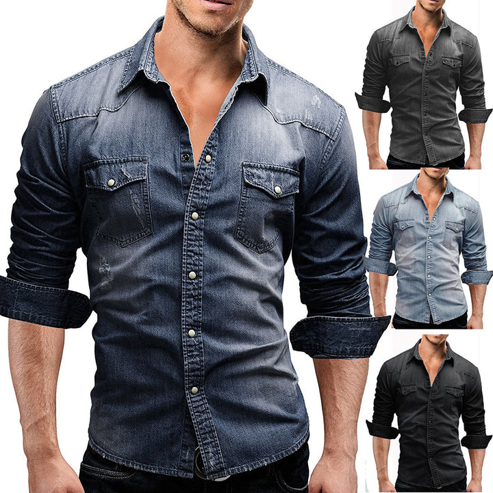 Herren locker geschnittenes Jeansstoff-Overshirt mit Pattentaschen und abgerundetem Saum Nord Taschen