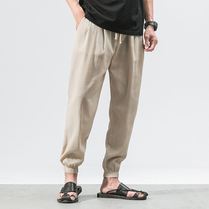 Herren leichte Leinenhose mit Tunnelzug und elastischen Bündchen Nord Taschen