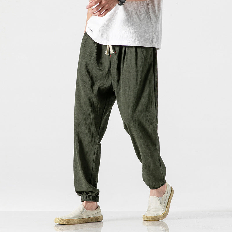 Herren leichte Leinenhose mit Tunnelzug und elastischen Bündchen Nord Taschen