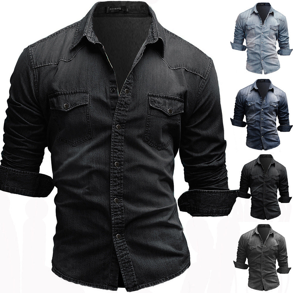 Herren locker geschnittenes Jeansstoff-Overshirt mit Pattentaschen und abgerundetem Saum Nord Taschen