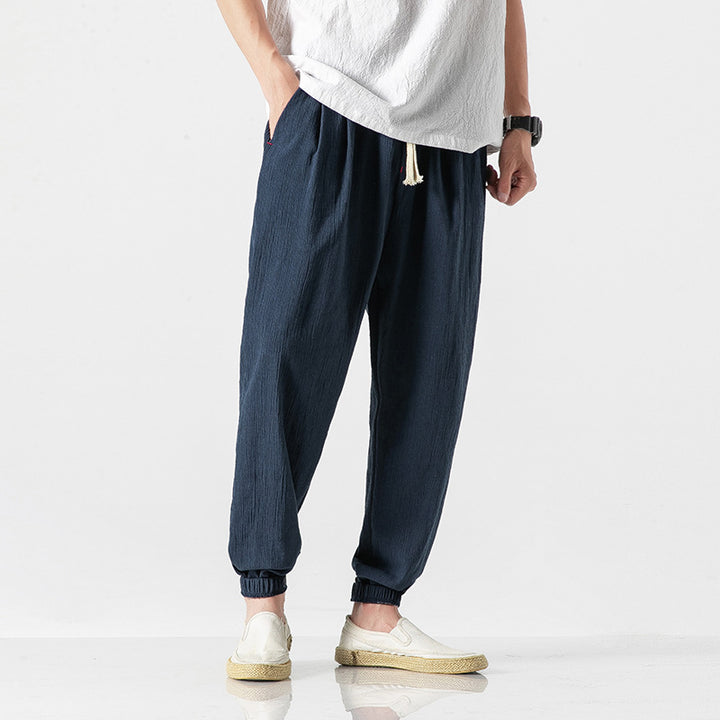 Herren leichte Leinenhose mit Tunnelzug und elastischen Bündchen Nord Taschen