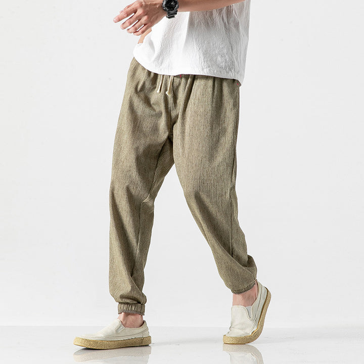 Herren leichte Leinenhose mit Tunnelzug und elastischen Bündchen Nord Taschen
