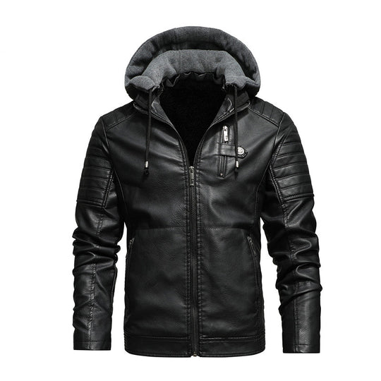 Herren Bikerjacke aus Kunstleder mit Teddyfutter und Kapuzeneinsatz Nord Taschen