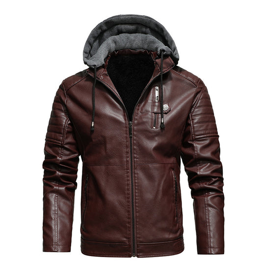 Herren Bikerjacke aus Kunstleder mit Teddyfutter und Kapuzeneinsatz Nord Taschen