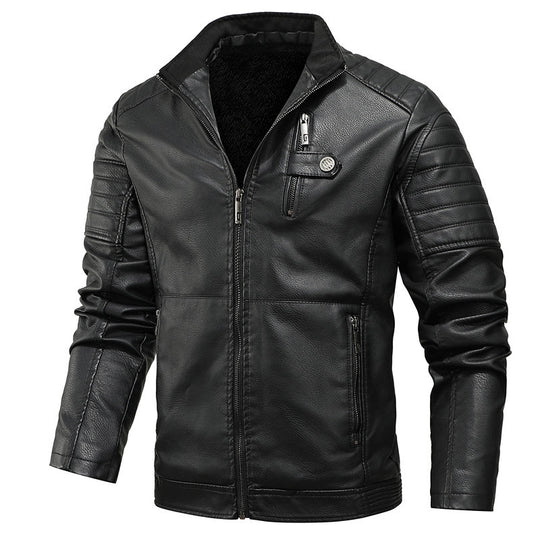 Herren Urbaner Bikerjacke in Lederoptik mit Teddyfutter und gesteppter Ärmeldetail Nord Taschen