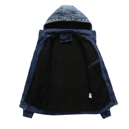 Herren Jeansjacke mit Kapuze und Teddyfutter im gewaschenen Vintage-Look Nord Taschen