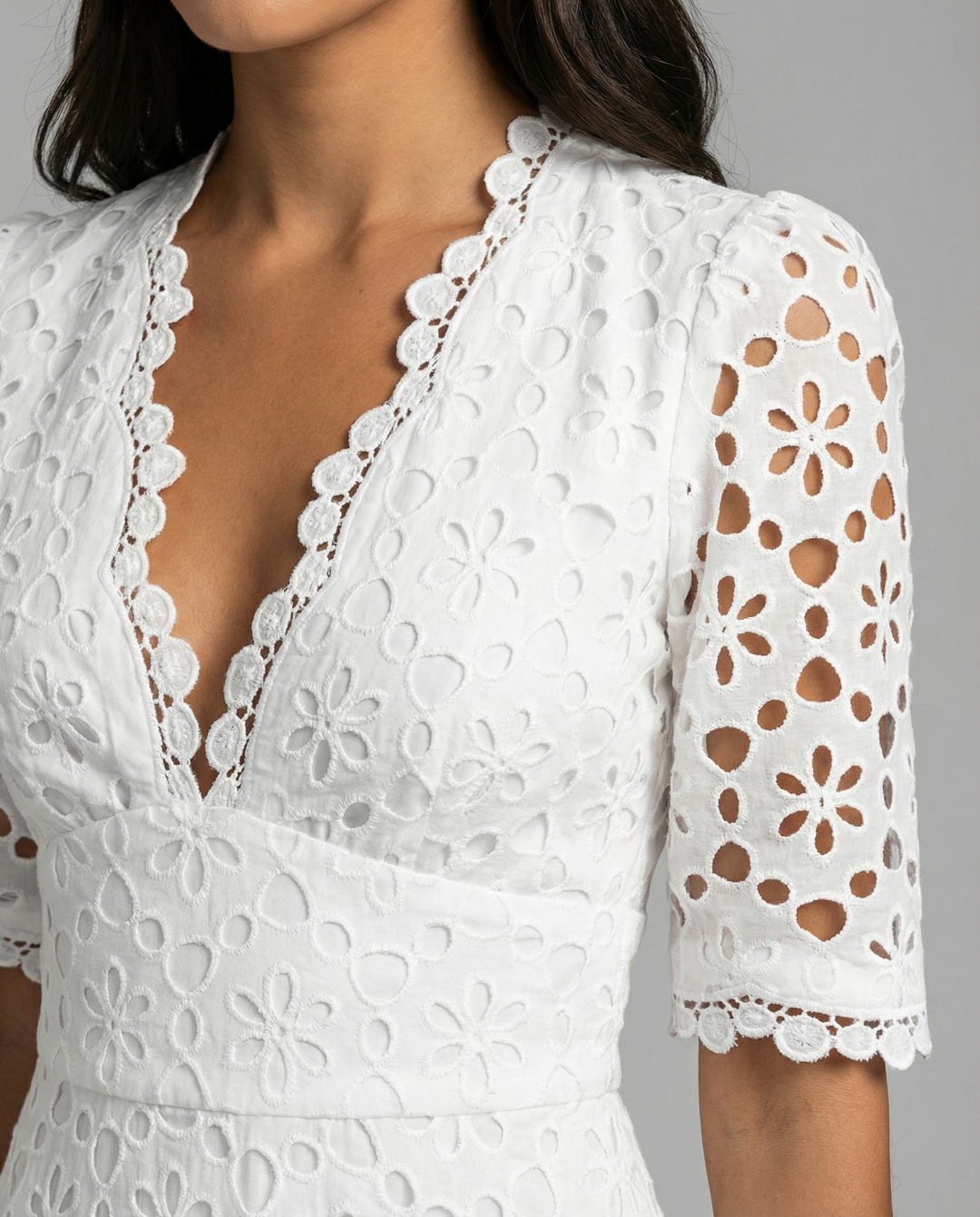 Elegante Einfarbige Ausgehöhlte V-Ausschnitt Taillierte Rock Kurzarm Kleid