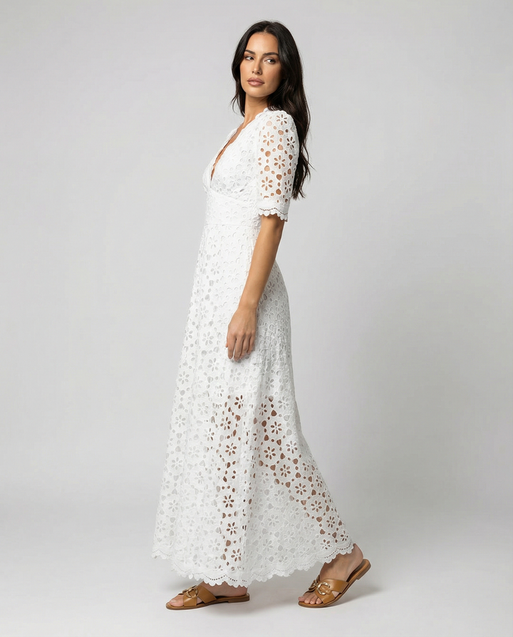 Elegante Einfarbige Ausgehöhlte V-Ausschnitt Taillierte Rock Kurzarm Kleid