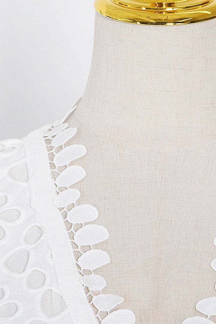 Elegante Einfarbige Ausgehöhlte V-Ausschnitt Taillierte Rock Kurzarm Kleid