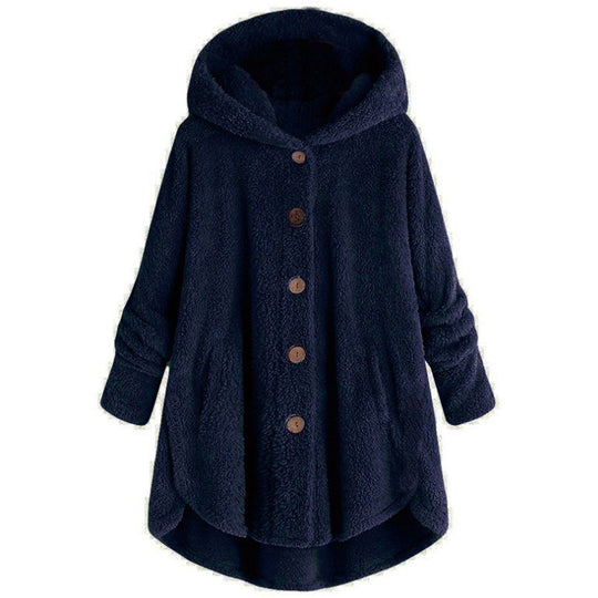 Damen-Plüschjacke mit Knopfleiste, asymmetrisch