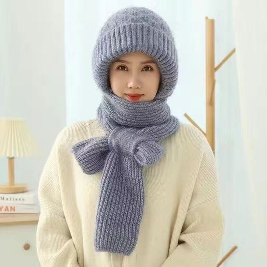 Gefütterte Strickmütze mit Schal für Damen