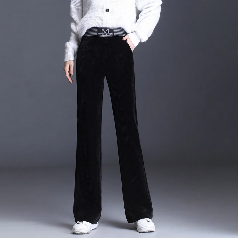 Damen-Cordhose mit weitem Bein und hohem Bund