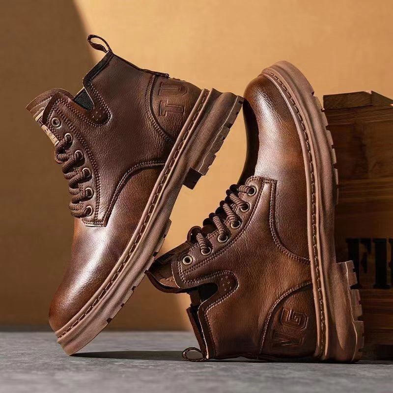 Retro-Schnürstiefel aus Echtleder mit Plateau