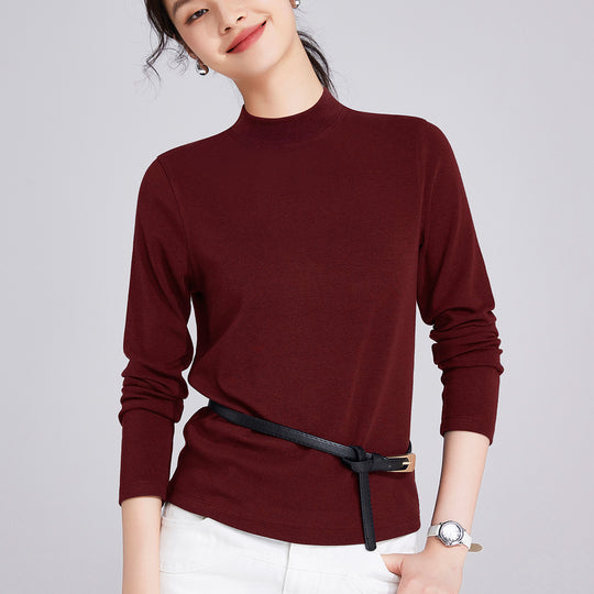 Damen-Langarmshirt aus Wollmischung mit Stehkragen