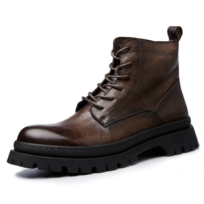 Herren-Schnürstiefel aus Rindsleder im Vintage-Stil