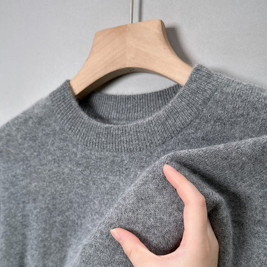 Herren-Wollpullover, Rundhalsausschnitt, einfarbig