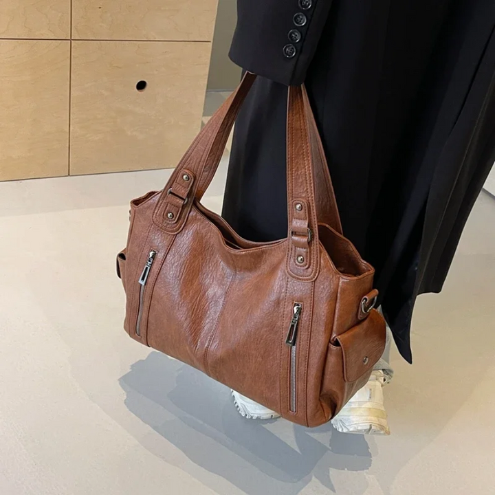 Stilvolle Lederhandtasche Mit Reißverschluss