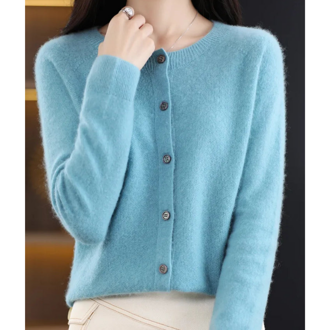 Damen-Strickjacke mit O-Ausschnitt Aus 100 % Reiner Merinowolle, Kaschmirpullover - Vittorelli