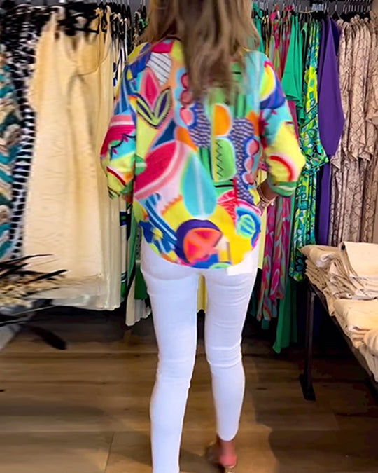 Bunte Langärmlige Bluse mit Print