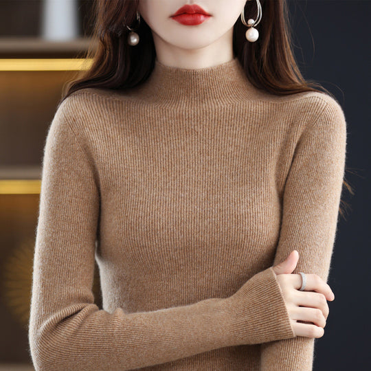 Damen-Rollkragenpullover aus reiner Wolle, nahtlos