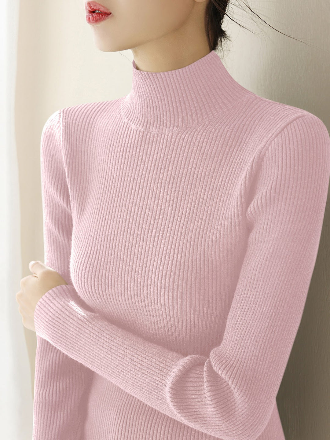 Damen-Strickpullover mit Stehkragen, schmal geschnitten