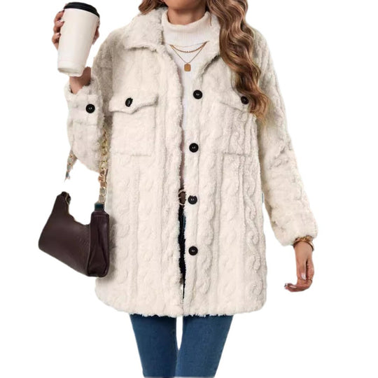 Doppelseitige Plüsch-Strickjacke mit Knöpfen