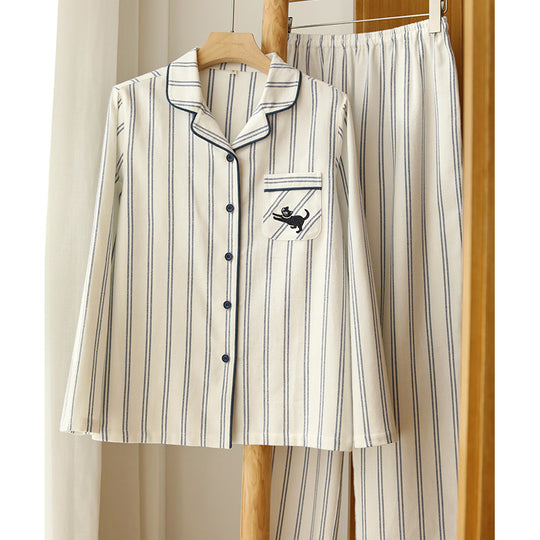 Partner-Pyjama aus Baumwoll-Flanell mit Stickerei