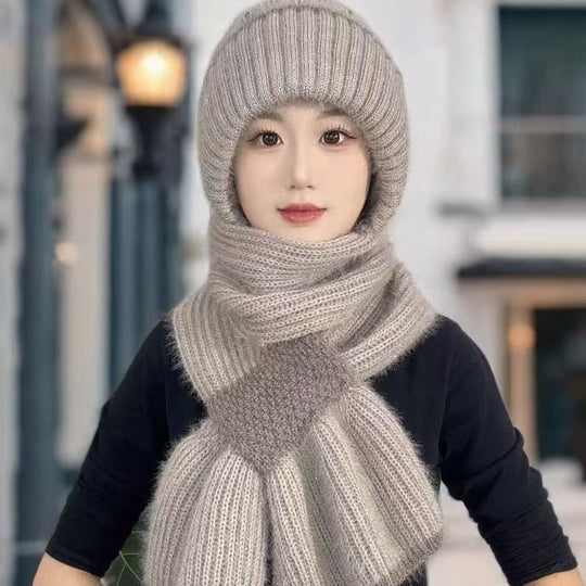 Strickmützen- und Schal-Set, gefüttert, Winter