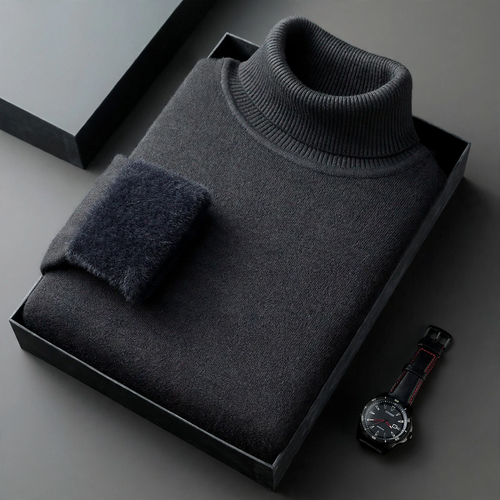 Herren-Strickpullover mit Rollkragen und Wollanteil