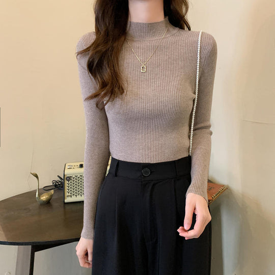 Vielseitiger Damen-Strickpullover mit Stehkragen