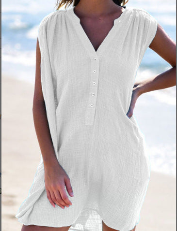 Damen lässiges Strandkleid mit Knopfdetails