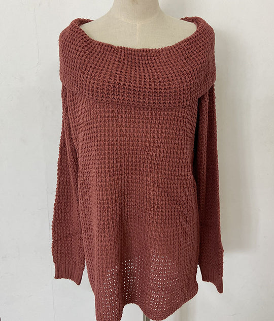 Damen Grobstrickpullover mit weitem Carmenausschnitt und Strukturmuster Drune