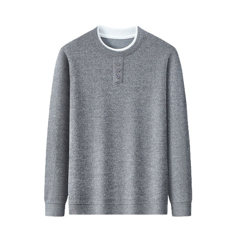 Herren-Strickpullover, Rundhalsausschnitt, Langarm, Fake-Layer-Optik